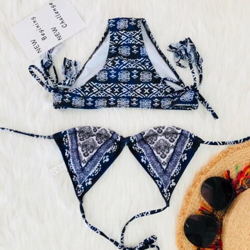 Bikini 2019 Women Floral Triangle Push Up Bikini Set Summer Padded Halter Swimwear Swimsuit Beachwear Bandage Bathing Suit