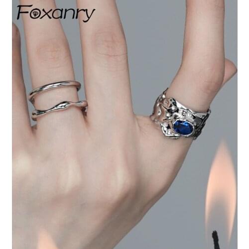 Evimi 925 Sterling Silver Wide Rings for Women Trendy Elegant Vintage Creative Sparkling Blue Zircon Party Jewelry Wholesale