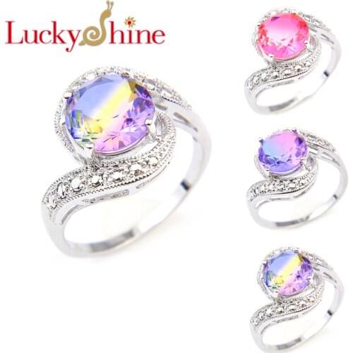Luckyshine 925 Silver Rings for womens Round Bi colored Tourmaline Exquisite Pretty Engagemets Rings R0001 R0002