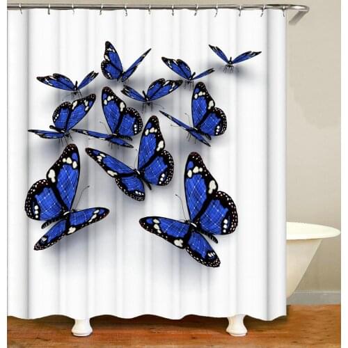 Animal Shower Curtain Pretty Butterfly Pattern Bath Accessories with 12 Hooks Waterproof Polyester Fabric Bathroom Decor