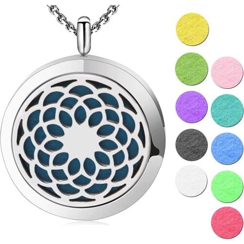 10pcs Round 30mm magnet Stainless steel Essential Oil Diffuser Perfume Locket Necklace Aromatherapy Necklace Pendant With Chain