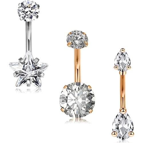 14g Internal Thread Belly Button Rings Surgical Steel CZ Navel Ring Barbell for Women Girls Rose Gold