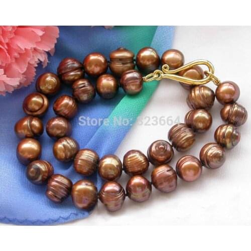 17" 13mm coffee round screw freshwater cultured pearl necklace