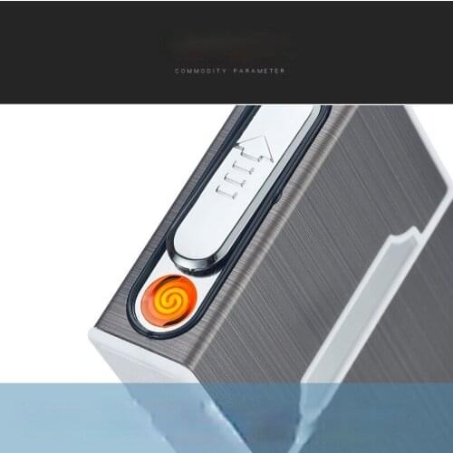 Thin Cigarette Box USB Convenient Rechargeable Cigarette Lighter 20 Pcs Complete Pack Into Thin Cigarette Case Lighter Briquet