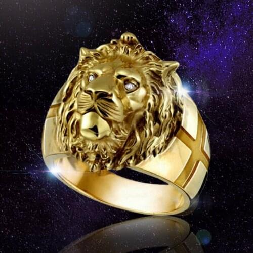 2020 Fashion High Quality Animal Stone Ring Mens Lion Rings Stainless Steel Rock Punk Rings Male Women Lions Head Gold Jewelry