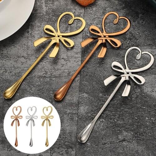 304 Stainless Steel Creative Bow Heart-Shaped Mini Coffee Spoon Dessert Spoons Silver Kitchen Hanging Tableware