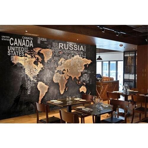 3D Stereo Retro Nostalgic World Map Mural European English Letter Wallpaper Cafe Leisure Bar Background Wall