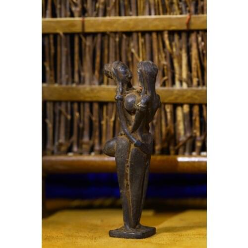 4"Tibet Buddhism Old Bronze Happy Buddha Men and women double training Yab-Yum Tag Pendant amulet Exorcism