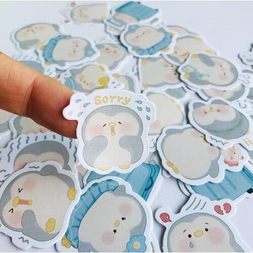 45 pcs /Pack Cute Blue Cartoon Penguin Paper Decorative Stickers Stick Label