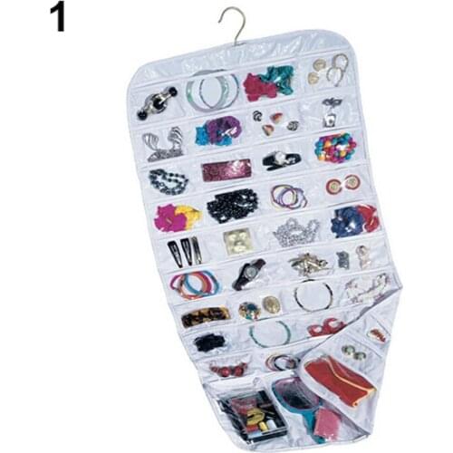 80 Pockets 2 Side Hanging Jewelry Accessories Organizer Closet Clear Storage Bag