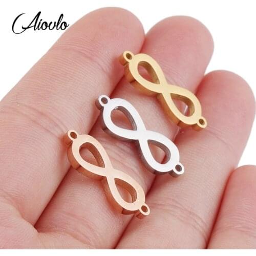 Aiovlo 5pcs/lot Infinite Symbol Connector Charms Mirror Polished Stainless Steel DIY Necklace Bracelet Jewelry Making Wholesale