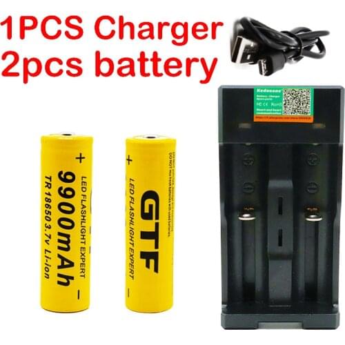 New 18650 battery 3.7V 9900mAh rechargeable lion battery for Led flash light battery 18650 battery Wholesale + USB charger