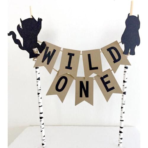 Where the Wild Cake Topper Banner Baby 1st Birthday Decorations Wild One First Birthday Party Cake Topper Banner Decor Supplies