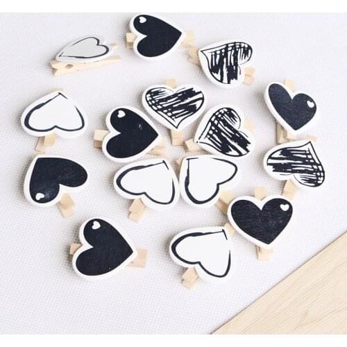 10pcs Heart 45x7mm DIY Black White Big Wood Clothes Pegs Clothespin Clips Office Party Decoration Accessories Photo Hanging Pegs