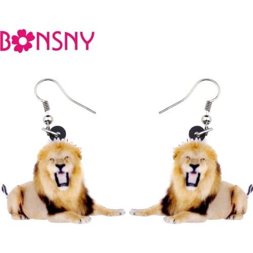 Bonsny Acrylic Roaring Lion Earrings Big Long Dangle Drop Jungle Wild Animal Jewelry For Women Girls Ladies Kids Teens Wholesale