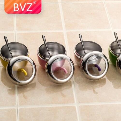 BVZ 4 Colors Stainless Steel Seasoning Pot Seasoning Jar Pepper Bottle Salt Sugar Seasoning Box With Cover Kitchen Accessories