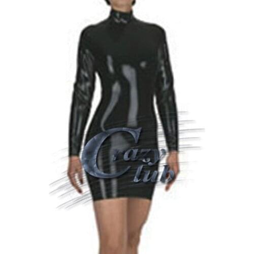 Crazy club_Top Sale New Rushed Erotic Latex Sexy Women Latex mini dress with collar and Latex Gloves Dress Fetish Fast Delivery
