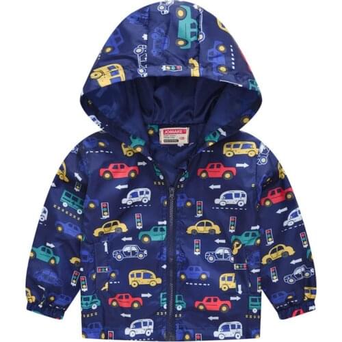 Children Spring Summer Thin Printed Jacket Spring Long Sleeved Cartoon Thin Hooded 2-8T Boy Cute Zipper Shirt Windbreaker