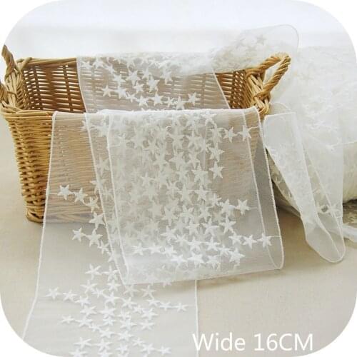 Wide 16CM White Tulle Lace Appliques Romantic Stars Embroidered Lace Ribbon Trim Hand DIY Wedding Dress Skirt Sewing Accessories