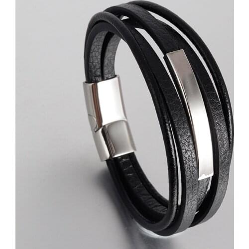 LAMEMDEE Trendy Genuine Leather Bracelets Men Stainless Steel Multilayer Braided Rope Bracelets for Male Female Bracelet Jewelry