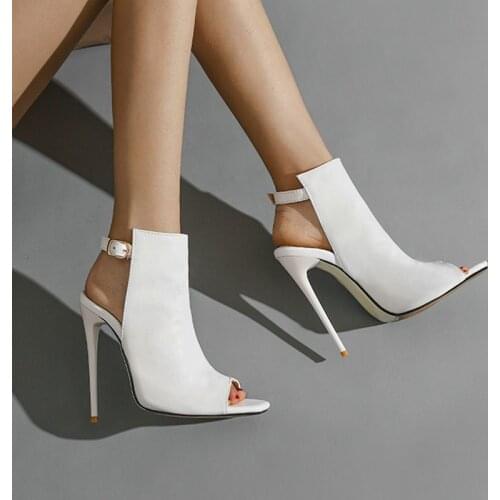 Roman Style Summer Womens Sandals Fashion Leaky Toe High Heels Metal Buckle 12CM Stiletto High Heels Female Large Size 34-43