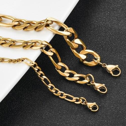Mens Stainless Steel Classic Popular Figaro Chain Gold 4.5mm/7.5mm/11.5mm Fashion Necklace Gift Jewelry