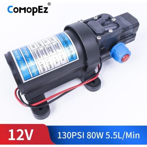 DC 12V 80W 130PSI 5.5L / Min Electric Water Pump High Pressure Diaphragm Water Pump Automatic Switch For Garden
