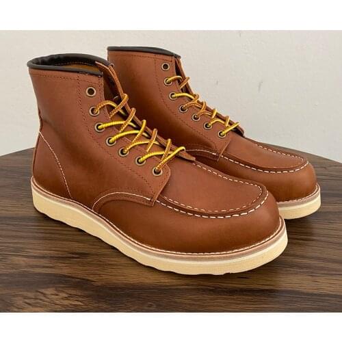 New Handmade Vintage Men Shoes Cow Leather Round Toe Ankle Boots Wings Goodyear-Welted Tooling British Motorcycle Boots