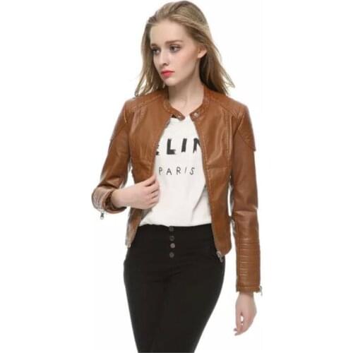2020 new autumn and winter Womens European collar collar Slim PU leather motorcycle leather short leather jacket casual blouse