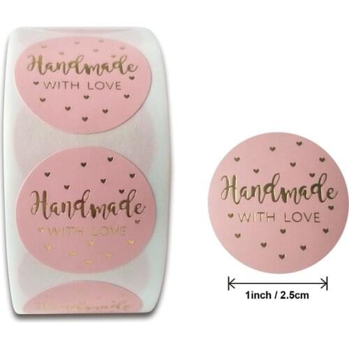 Novel 500pcs/Roll Round Pink Handmake With Love stickers For Shopping Small Shop Local Handmade baking gift decor labels sticker