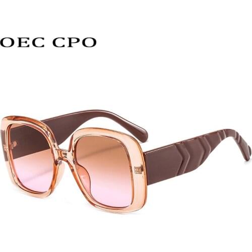 OEC CPO Vintage Oversized Square Sunglasses Women New Fashion Classic Brown Pink Sun Glasses Female Retro Big Shades UV400