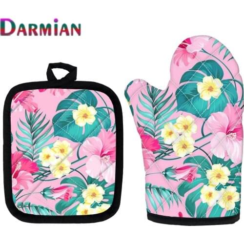 DARMIAN Tropical Plant Leaves Design Insulated Gloves Kitchen Microwave Oven Anti-scalding Grill Mitts Skid Padded Home Decor