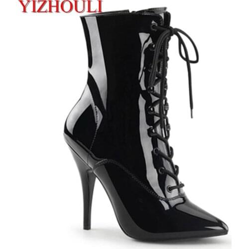 Sexy 12 cm pointed nightclub pole dancing ankle boots, womens high heels, modeling stage performance, dancing shoes