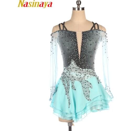 Nasinaya Figure Skating Dress Customized Competition Ice Skating Skirt for Girl Women Kids Gymnastics Performance Gray Gradient