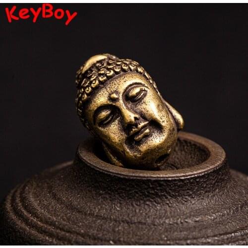 Pure Copper Buddha Head Bead Pendants Vintage Leather Buckle Decorative Brass Handmade DIY Accessories Keychain Hanging Jewelry