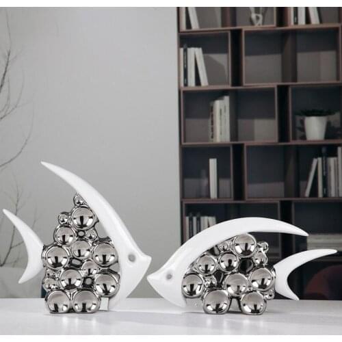 Silver Plated Bouble Couple Kiss Fish Vase Modern Europe Ceramic Furnishing Articles Office Home Livingroom Ornament Decoration