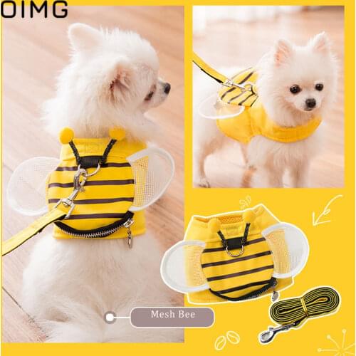 OIMG Small Dog Harness and Leash Set Cute Cartoon Dog Collars Breathable Mesh Adjustable Pet Vest Puppy Harnesses Cat Harnesses