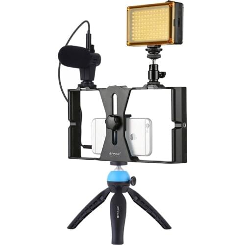 PULUZ Mobile Phone Rabbit Cage Camera Support Bracket Set with LED Microphone Tripod for Live Broadcast Micro-movies - Blue