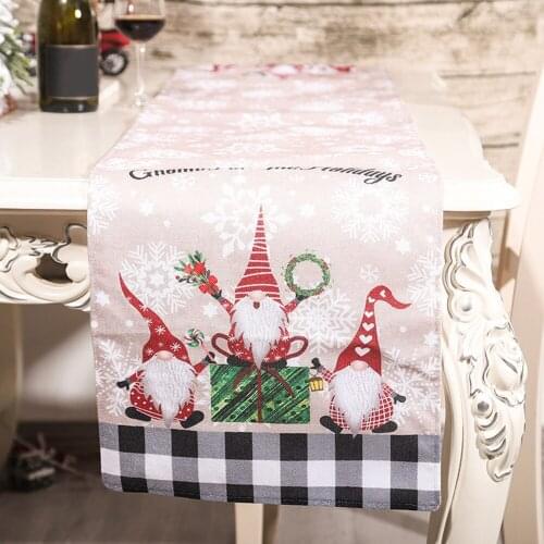 Chirismass Santa Table Runner Christma Tablecloth Dinner Cover DecorationTablecloth Cotton Linen Checkered Round Table Cover