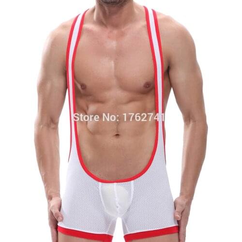 Sexy Mens Wrestling Singlet underwear U convex design Breathable Mesh Underwear Jumpsuit bodysuit