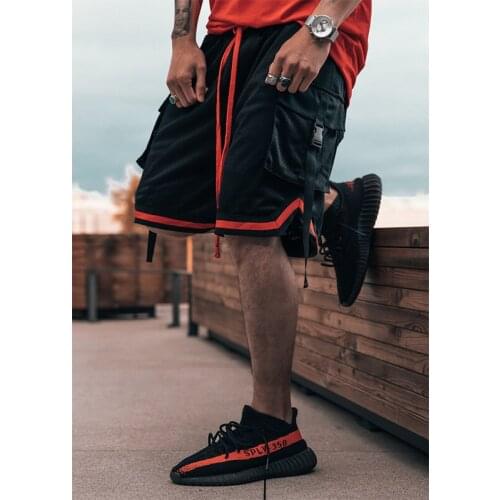 New Shorts Mens Summer Loose-Fit Sports Casual Cargo Shorts Mens Color Block Tooling Running Knee-Length Shorts Male