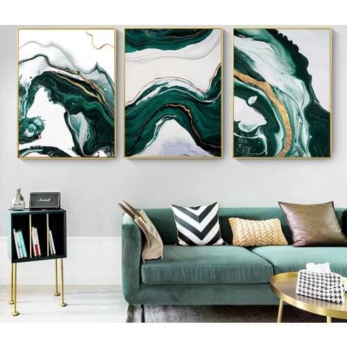 Modern Minimalist Abstract Canvas Art Paintings Gold Foil Lines Green Texture Wall Posters And Prints For Living Room Bedroom