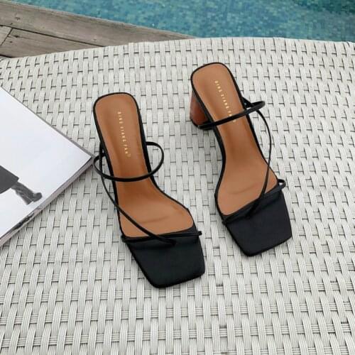 2020 new Heel Slipper Womens fashion Sandals Vintage Square Toe Narrow Band High Heel Sandals Women Summer Shoes Women hot sell