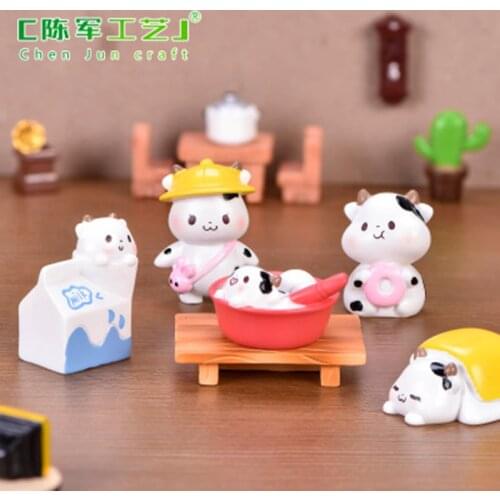 ZOCDOU 1 Piece Cute Animal Resin Donut Milk Box Dumpling Cow Small Statue Figurine Crafts Ornament Miniatures DIY
