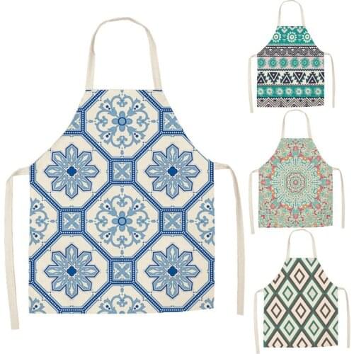 1 Pcs Geometric Pattern Kitchen Apron for Cooking Sleeveless Cotton Linen Aprons Adult Bibs Home Cleaning Accessories
