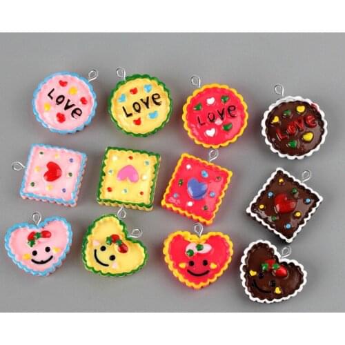 10pcs 23MM DIY resin heart love cake biscuit cookie charms cabochon ornament craft pendants decoration jewelry making material