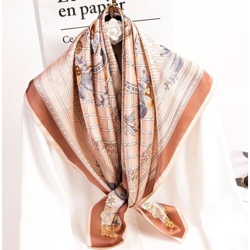 100% Silk Square Scarves Women 2021 New Natural Silk Neck Scarf Floral Bufanda Hangzhou Printed Bandana Foulard Femme 88x88cm