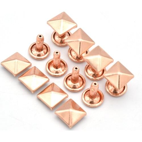 13mm Rose Gold Double Cap Rivets Square Metal Pyramid Stud Button Round Rapid Studs for Purse Handbags Shoes Belts Leather Craft