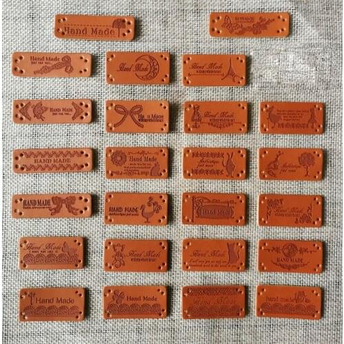 Sloobao 20pcs Hand Made Labels PU Leather Tags Anchor Embossed Tags For Bags DIY Handmade Garment Labels Sewing Accessories