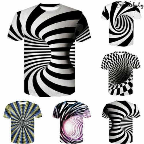 2019 Brand All Over Print Men t shirt Funny tshirt Optical Illusion Black-White Graphic O-Neck Pullover Women 3D T-Shirt